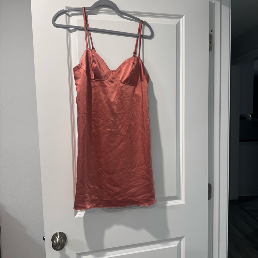 Wild Fable Satin Mini Dress in Rust